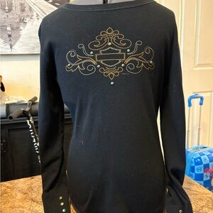 Black Long Sleeve HARLEY DAVIDSON Top with Gold Accents